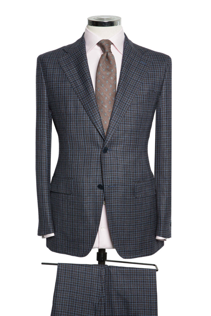 Blue Brown Check Sharkskin