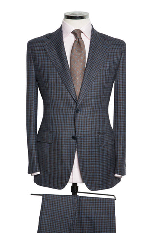Blue Brown Check Sharkskin