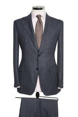 Blue Brown Check Sharkskin