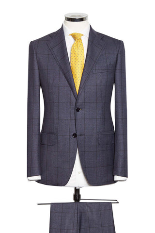 Grey-Blue Black Windowpane Sharkskin