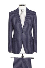 Navy Light Blue Stripe Slightly Brushed Baby Alpaca