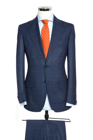 Navy Sharkskin Fine Windowpane Slightly Brushed