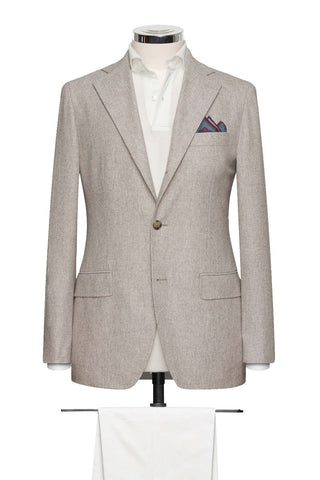 Beige Plain Weave Wool-Silk