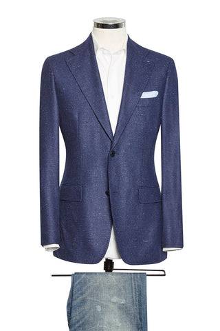 Dark Blue Faux Uni Wool-Silk-Cashmere