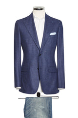 Dark Blue Faux Uni Wool-Silk-Cashmere