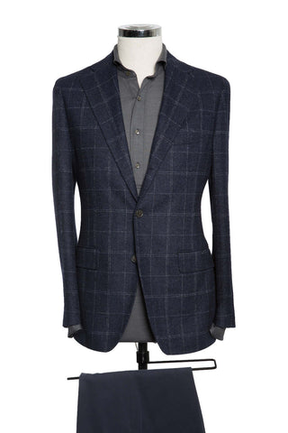 Dark Blue Faux Uni Light Grey Windowpane
