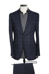 Dark Blue Faux Uni Light Grey Windowpane
