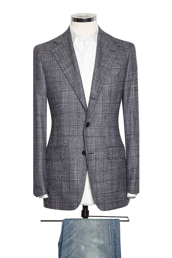 Slate Blue Glencheck Wool-Silk-Cashmere