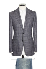 Slate Blue Glencheck Wool-Silk-Cashmere