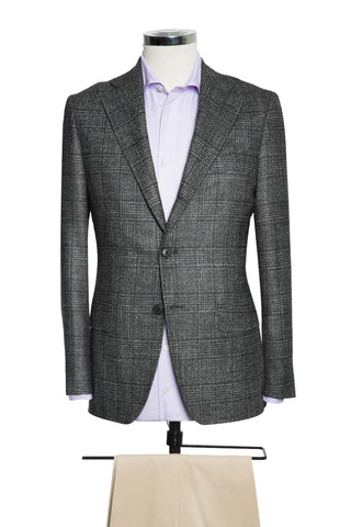 Dark Grey Glencheck Wool-Silk-Cashmere