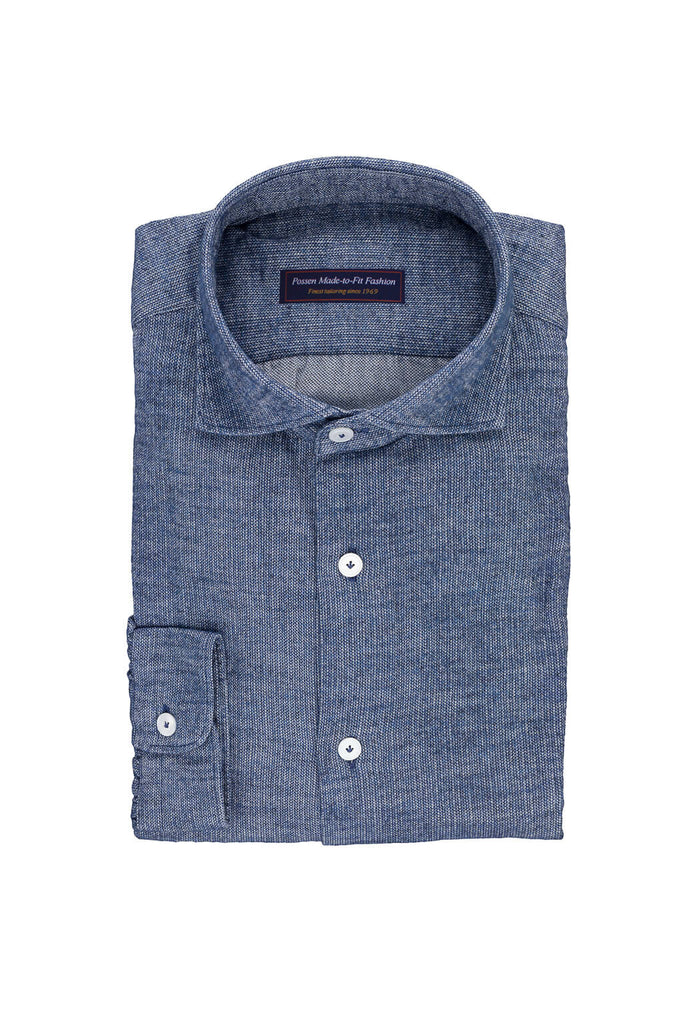 Structured Weave with Stripe Print Mid Blue