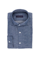 Structured Weave with Stripe Print Mid Blue